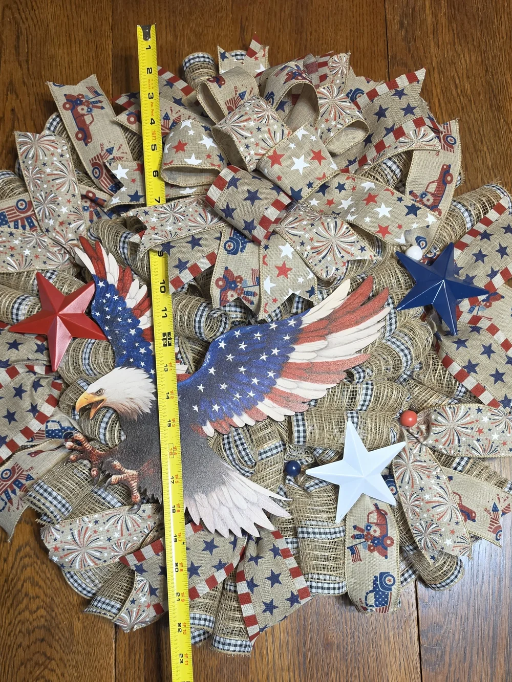 Patriotic Eagle Burlap Wreath with Red White Blue Stars